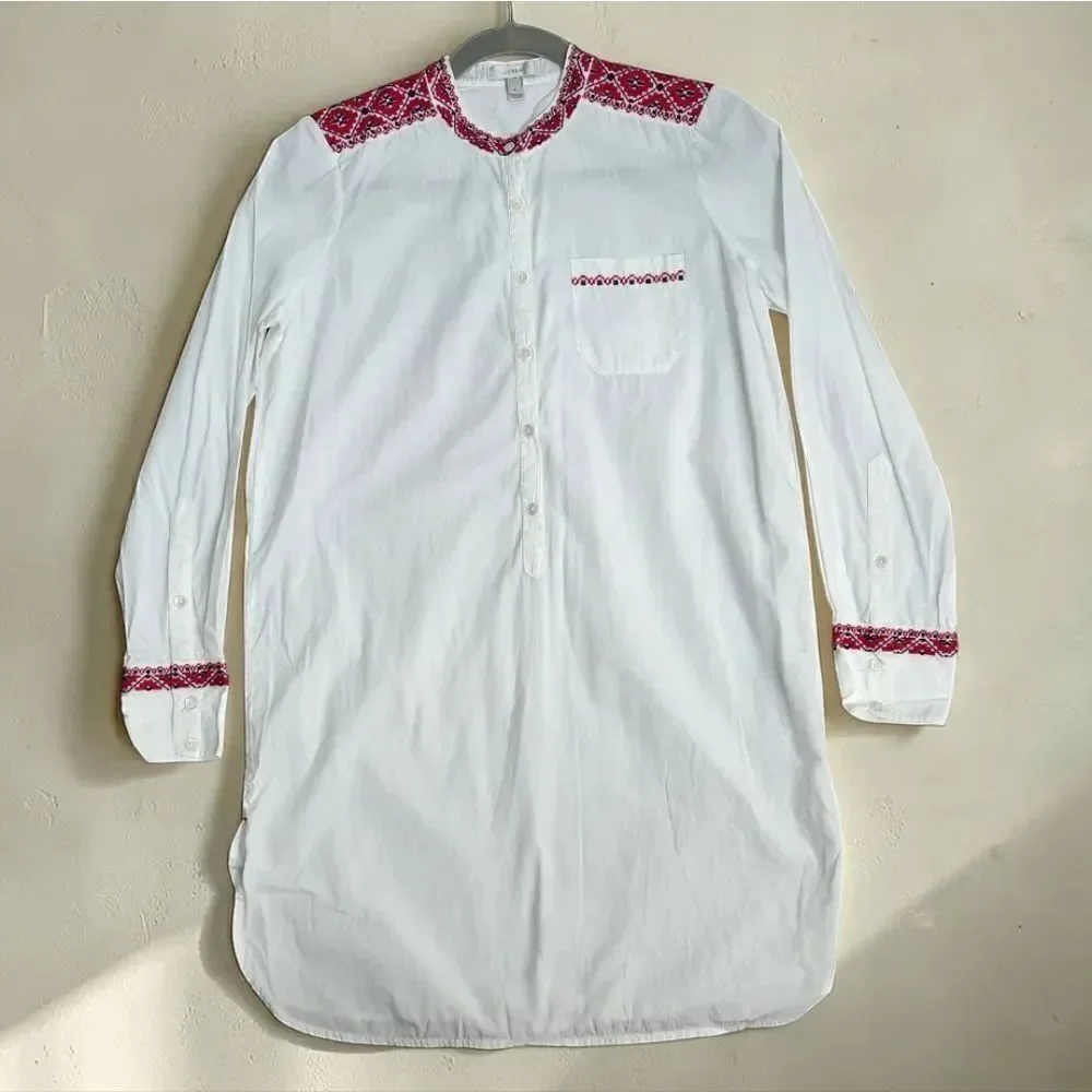 J. Crew White Tunic with Red Patterned Details